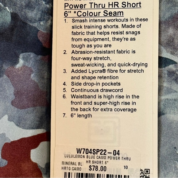 NWT Lululemon Power Thru HR High Rise Short Color Seam in Blue Camo 6” Inseam - Picture 9 of 16